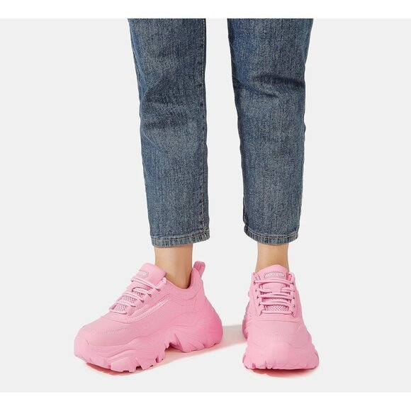 Brand New Women Pink Rubber LUCKY STEP Chunky Platform Dad Walking Sneaker - Picture 7 of 9
